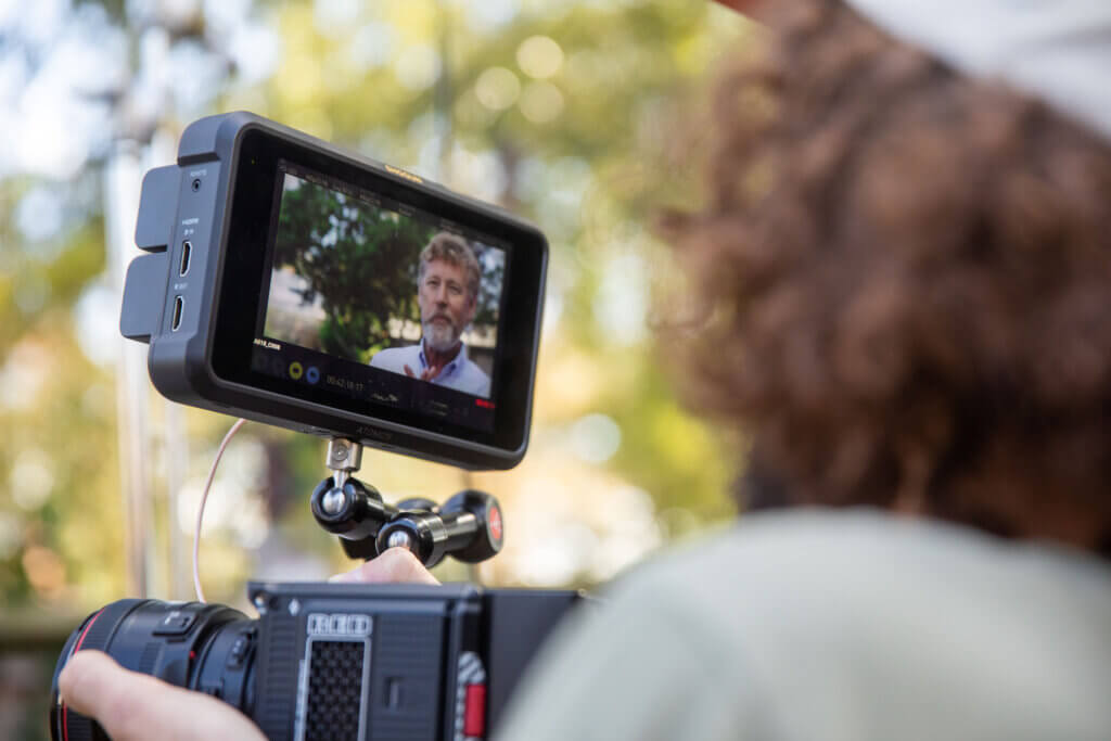 Doug Herrick in front of the camera during our brand story/solar + storage project shoot.