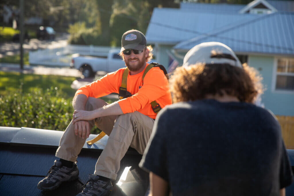 Grant Tyson and Jack Kelly work on framing some shots during our solar + storage shoot.